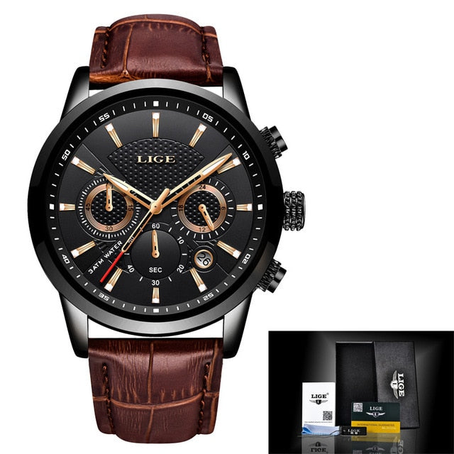 Leather Waterproof Luminous Top Brand Luxury Mens Quartz Wrist Watch