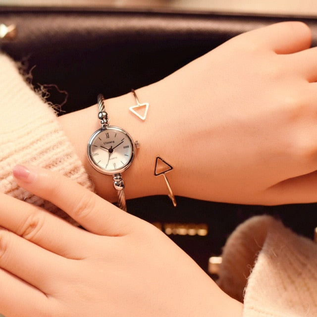 Luxury Fashion Gold Bangle Bracelet Women Watches Stainless Steel Retro Ladies Quartz Wristwatch