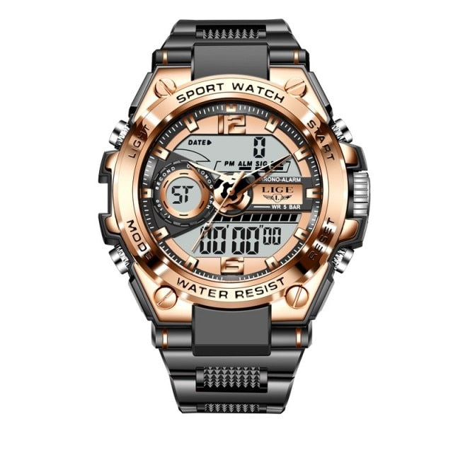 LIGE Digital Men Military Watch 50m Waterproof Wristwatch LED Quartz Clock Sport Watch